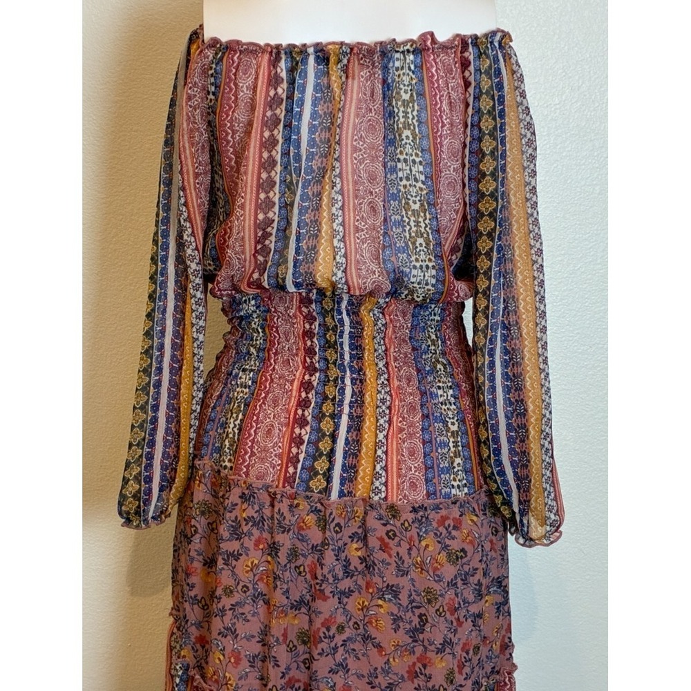 Fig & Flower Floral Tiered‎ Patchwork Boho Smocked Maxi Dress S Cottage Peasant - Picture 5 of 14